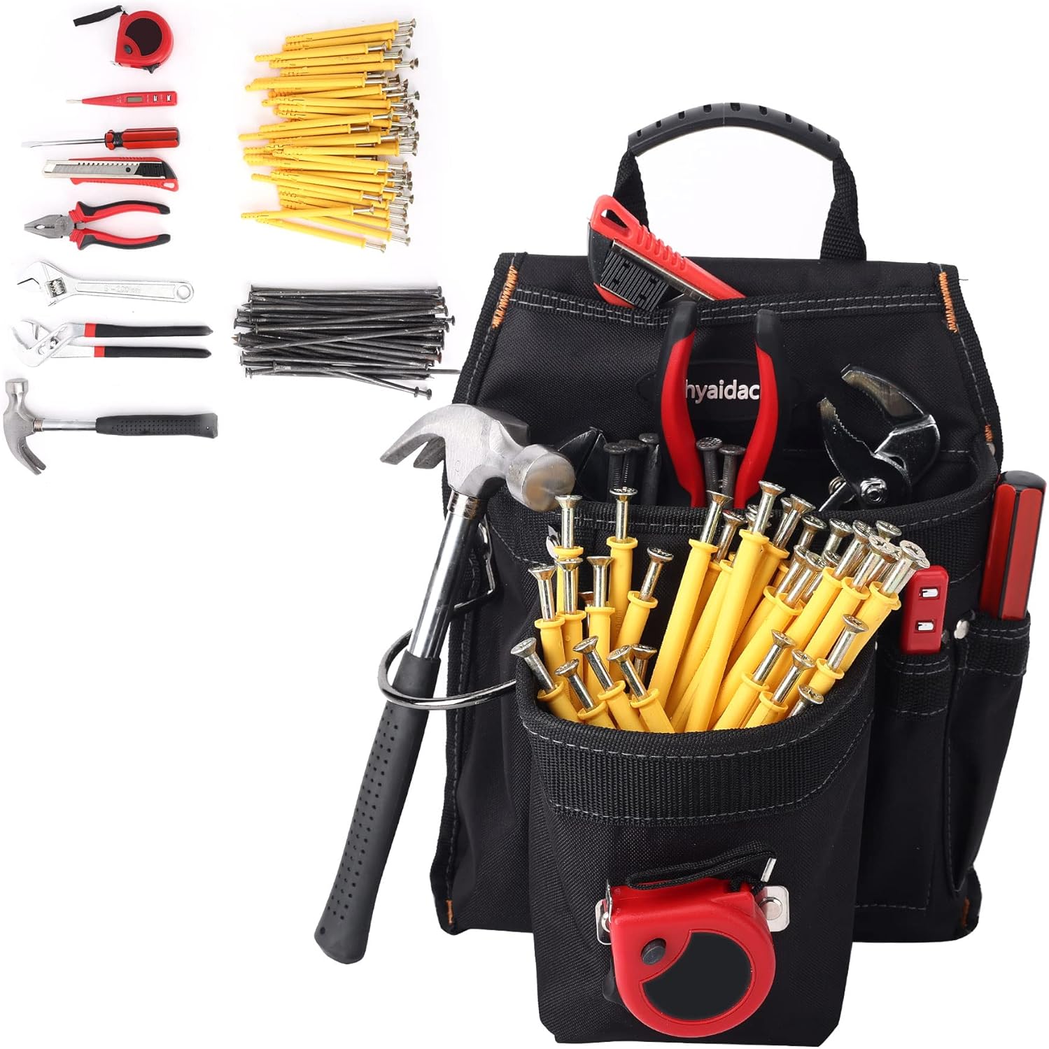 16-Pockets Tool Belts for man with Suspenders, Detachable & Adjustable Tool Pouches Bag & Back Support Tool belt Combo For Electrician/Carpenter/Construction/Framers/Handyman - Image 8