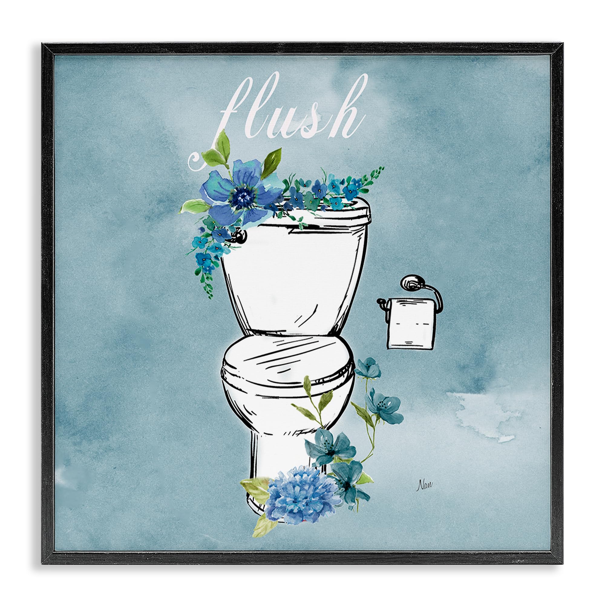 Stupell Industries Floral Bathroom Toilet Flush 'Floral Bathroom Rules Flush', Framed Giclee Art, Black, 12 X 12 Inches, Easy To Hang And Sturdy, Made In Usa, By Nan