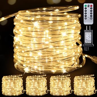 Connectable Rope Lights Plug in,165FT 500 LED Rope Lights for Outside,Waterproof 8 Modes Remote Tube Light for Indoor Outdoor Christmas Wedding Birthday Patio Porch Garden,Warm White