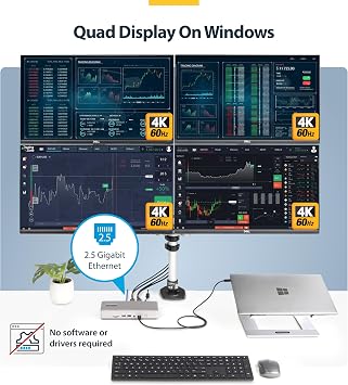 StarTech Thunderbolt 4 Dock, Quad 4K Win, Dual 4K Mac, 16-Port 40Gbps, 100W | Driverless USB4 and Thunderbolt, Up to four 4K 60Hz on Windows, Dual 4K 60Hz on M3/M4/M5 MacBooks, Intel/AMD/Snapdragon