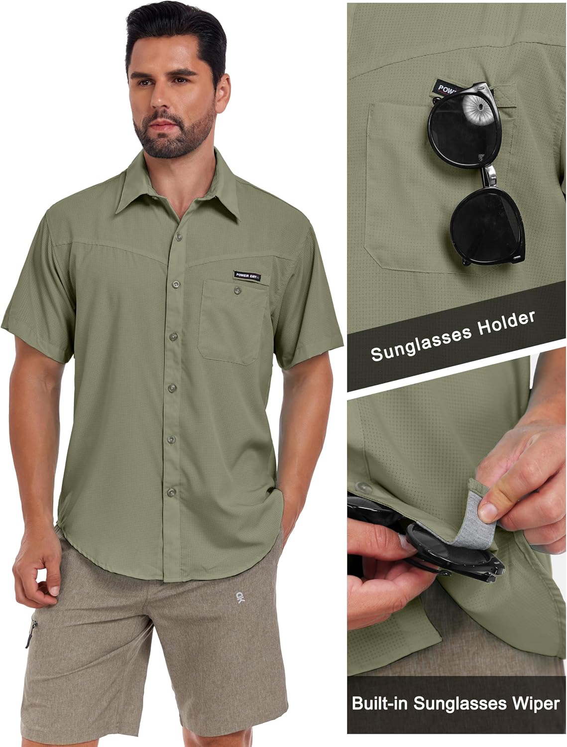 Little Donkey Andy Men's Breathable UPF 50 Shirt, Lightweight Short Sleeve Button Down Shirts for Fishing Hiking