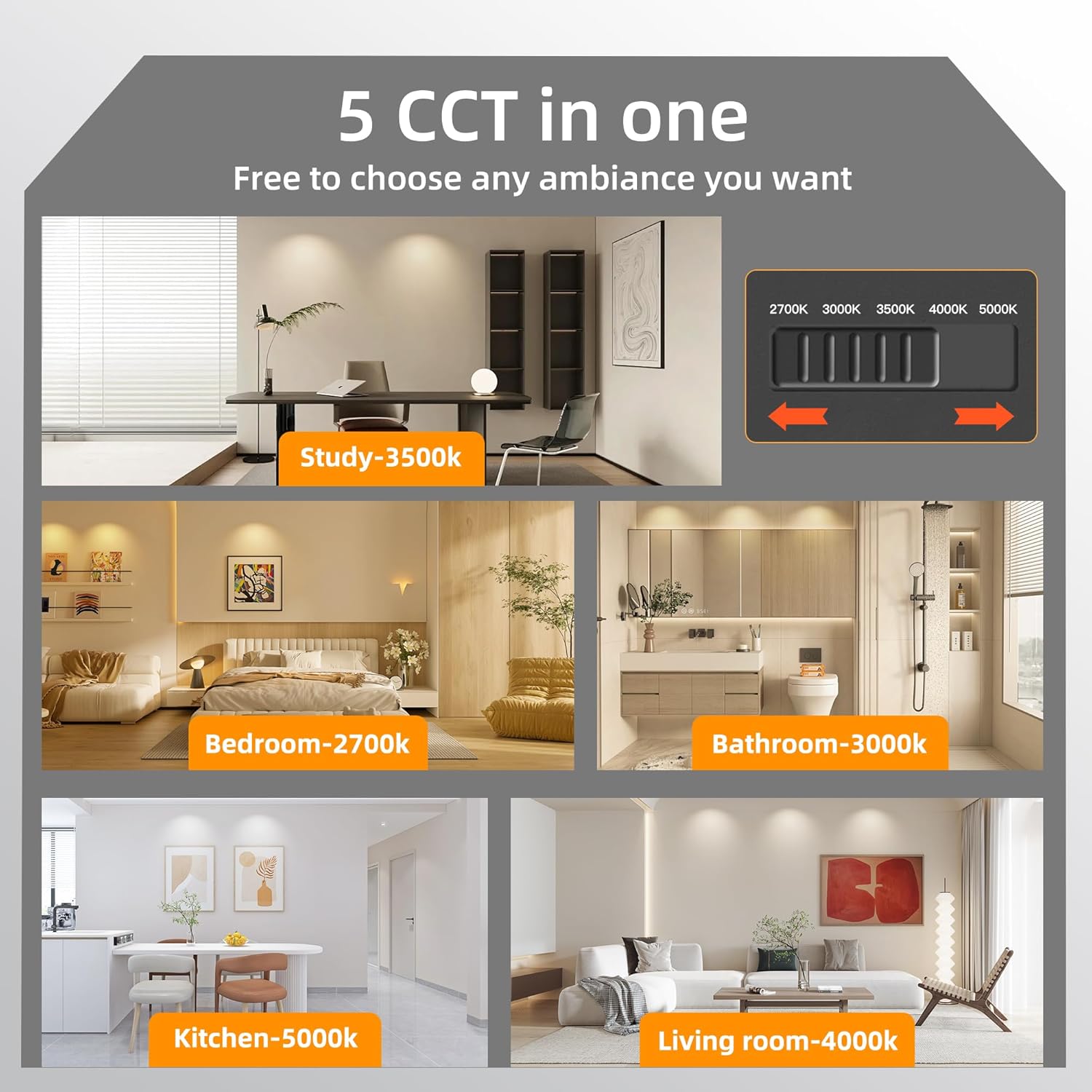 Modern LED Ceiling Spotlight 5CCT 4.72 inches 18W Dimmable Ceiling Light,2700K-5000K,for Living Room Spotlight Indoor (Black - 18 Watts)