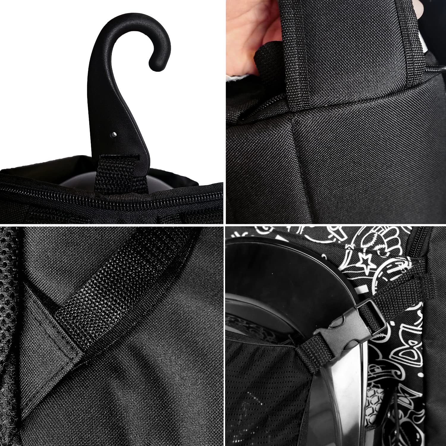 PHINIX Sac à dos de baseball, de T-ball ou de softball avec crochet de clôture pour enfants (noir)
