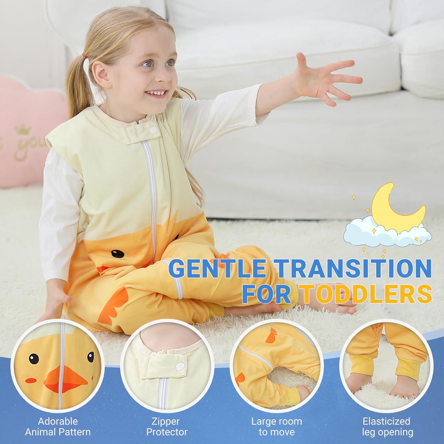 Toddler Sleeping Sack with Feet 1-6T Baby Sleeveless Sleeping Bag for Walkers