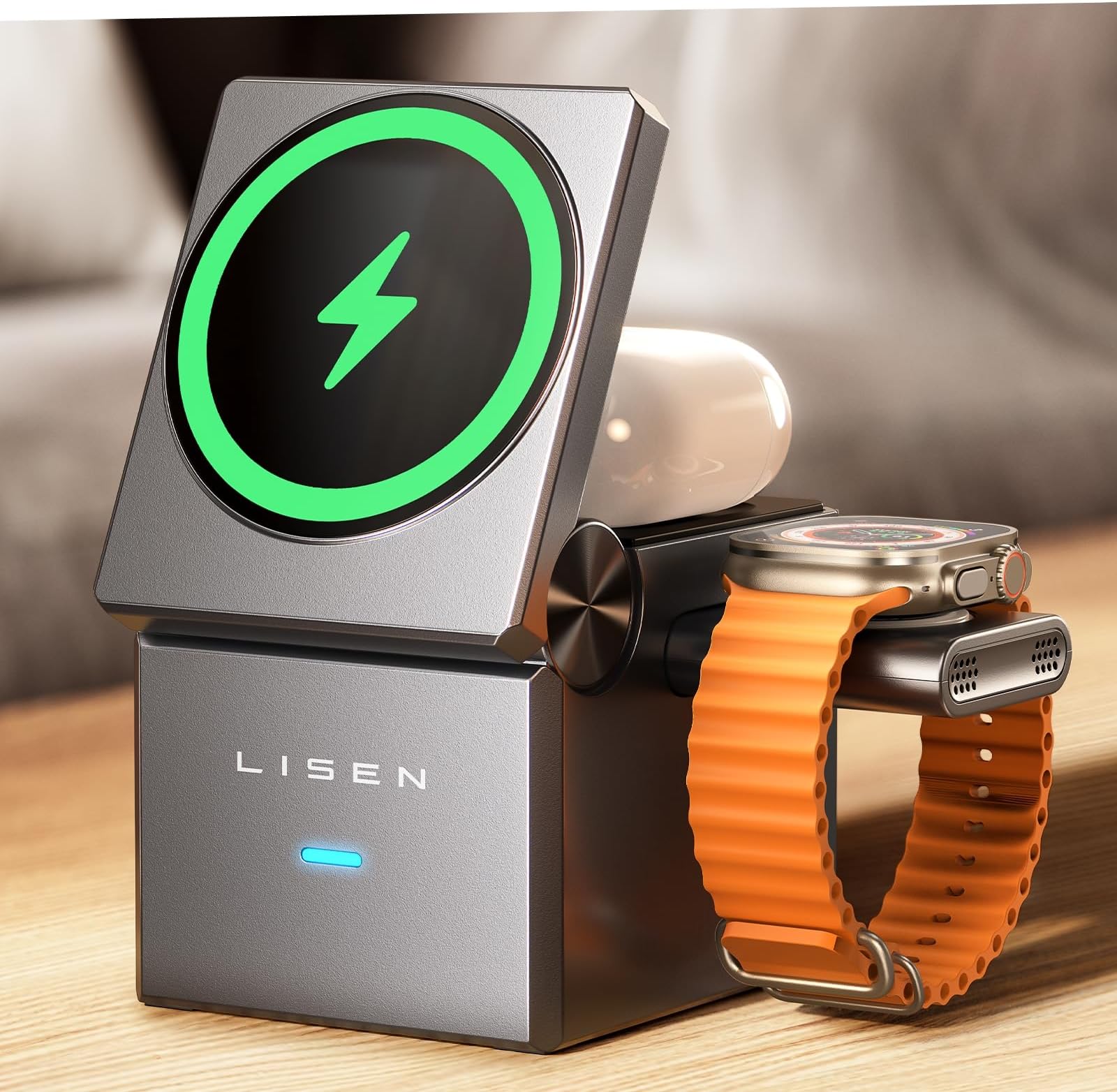 LISEN 3 in1 MagSafe Charger Cube for Multiple Devices Apple, Adjustable for iPhone Wireless Charger, Travel Charger Portable Wireless Charging Station for iPhone 16 Pro Max Plus Airpods Apple Watch