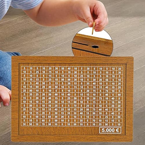 Miniatura 6 de Caja de dinero de madera de estilo retro con hucha hecha a mano para niños que ahorran dinero, alcancía, 5000 euros
