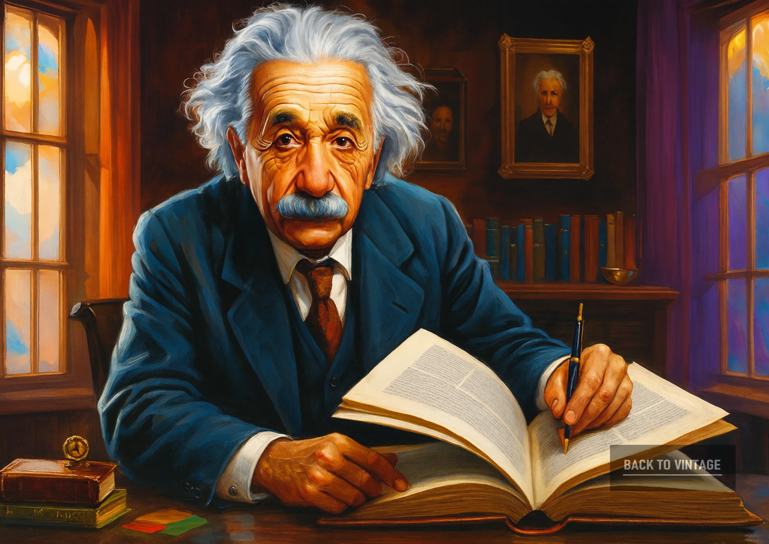 Back To Vintage Multicoloured Albert Einstein Poster A4 Retro Wall Art Featuring Iconic Portrait Of The Renowned Physicist For Study Room Office Or Science Inspired Interior Decor