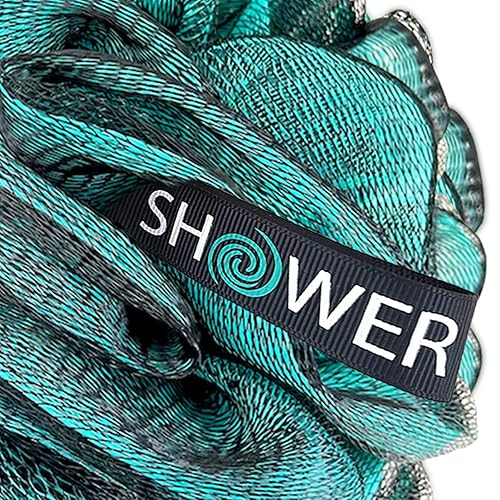 Miniatura 7 de SHOWER BOUQUET Esponja de baño de carbón de lufa XL, paquete de 4 unidades, azul-verde, extra grande de malla suave de 2.65 oz y negro Lufa Loofa