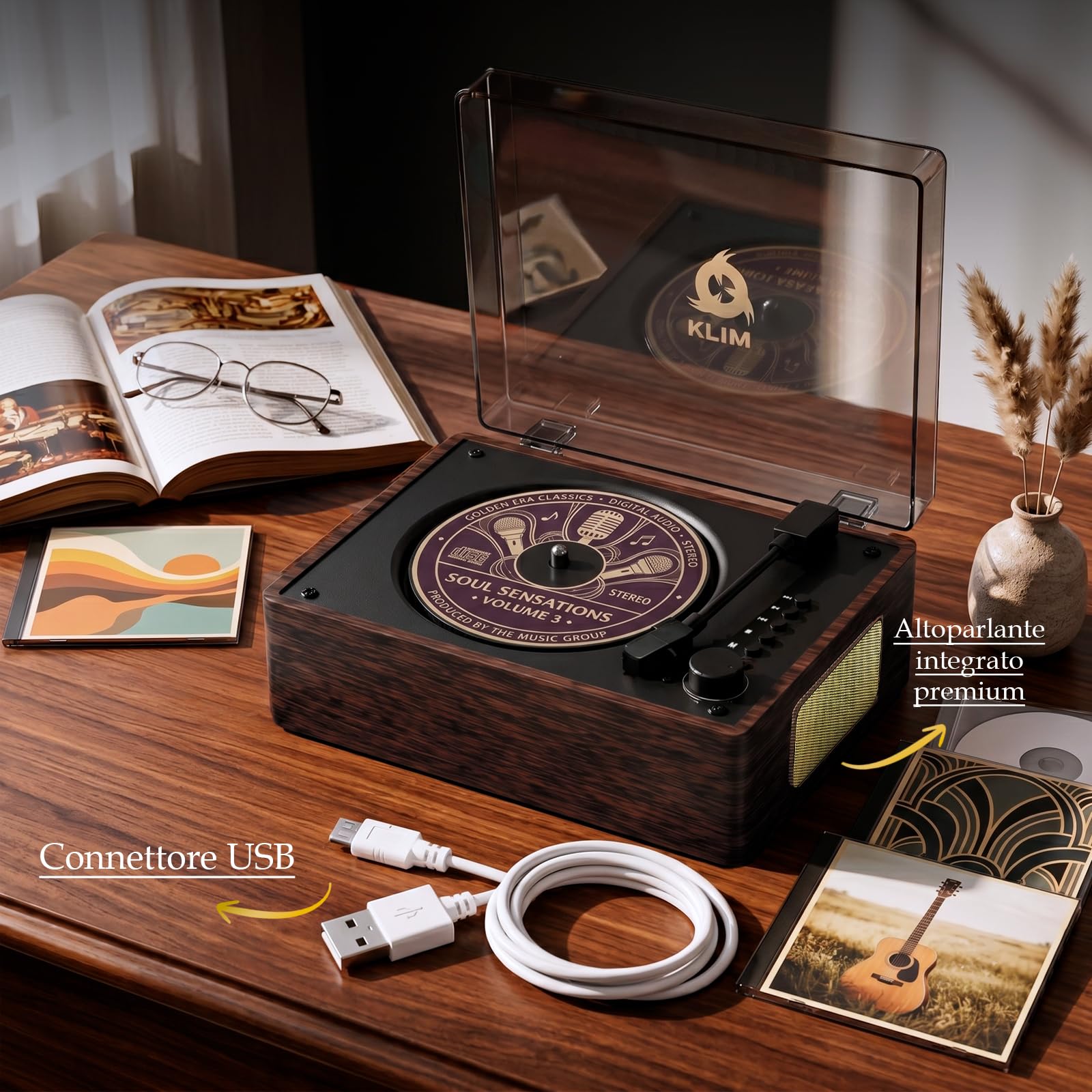 Heritage CD Player Wood Lettore Bluetooth da Casa con Altoparlanti, USB | Radio FM, AUX, Presa Cuffie, Design Vintage Effetto Legno, Connessioni Utili, Facile da Usare, Pensato per L Ascolto