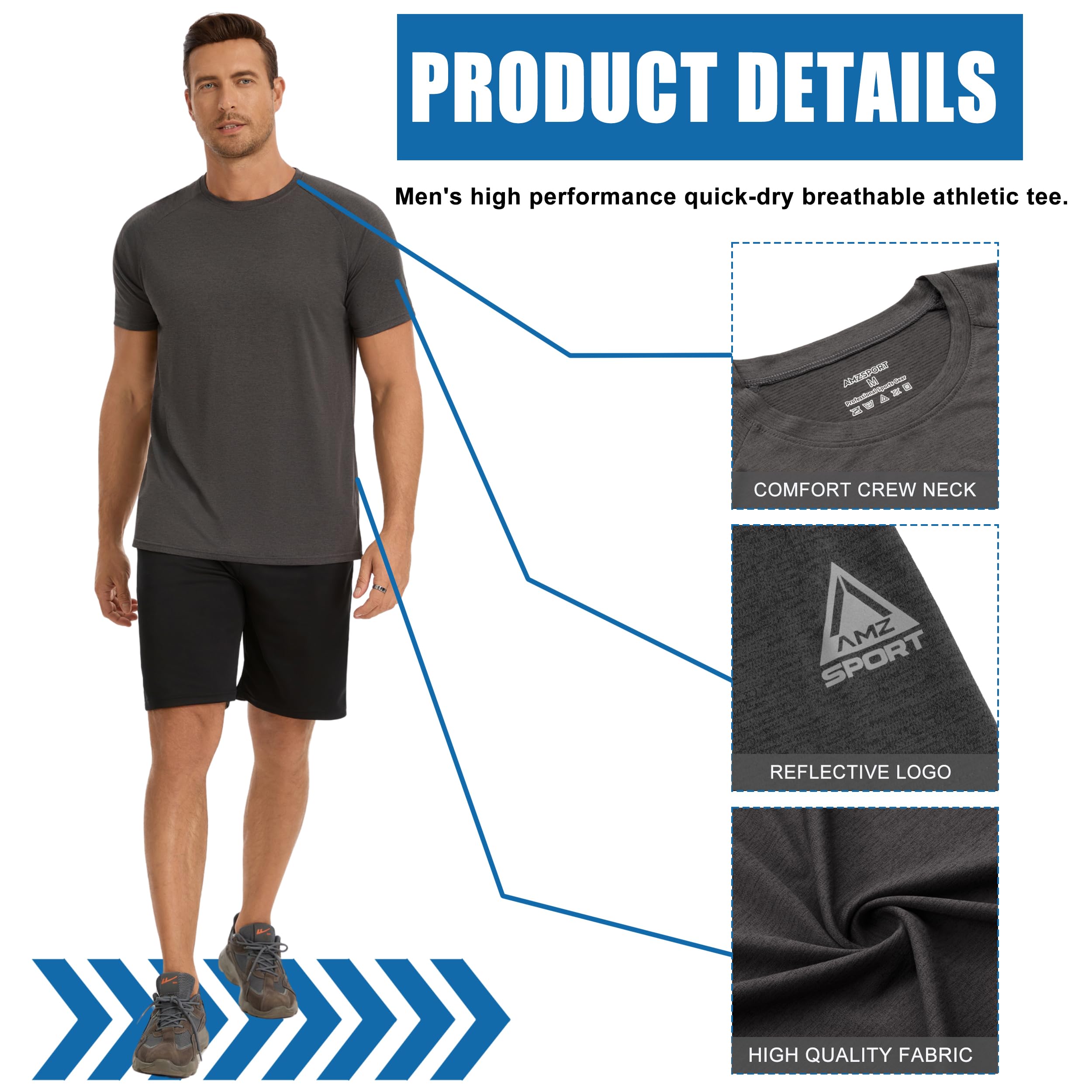 AMZSPORT 1/3/5 Pezzi T-Shirt Sportive da Uomo a Girocollo Traspiranti e Maniche Corte Maglietta Manica Corta Asciugatura Rapida Traspirante Palestra Running Trekking