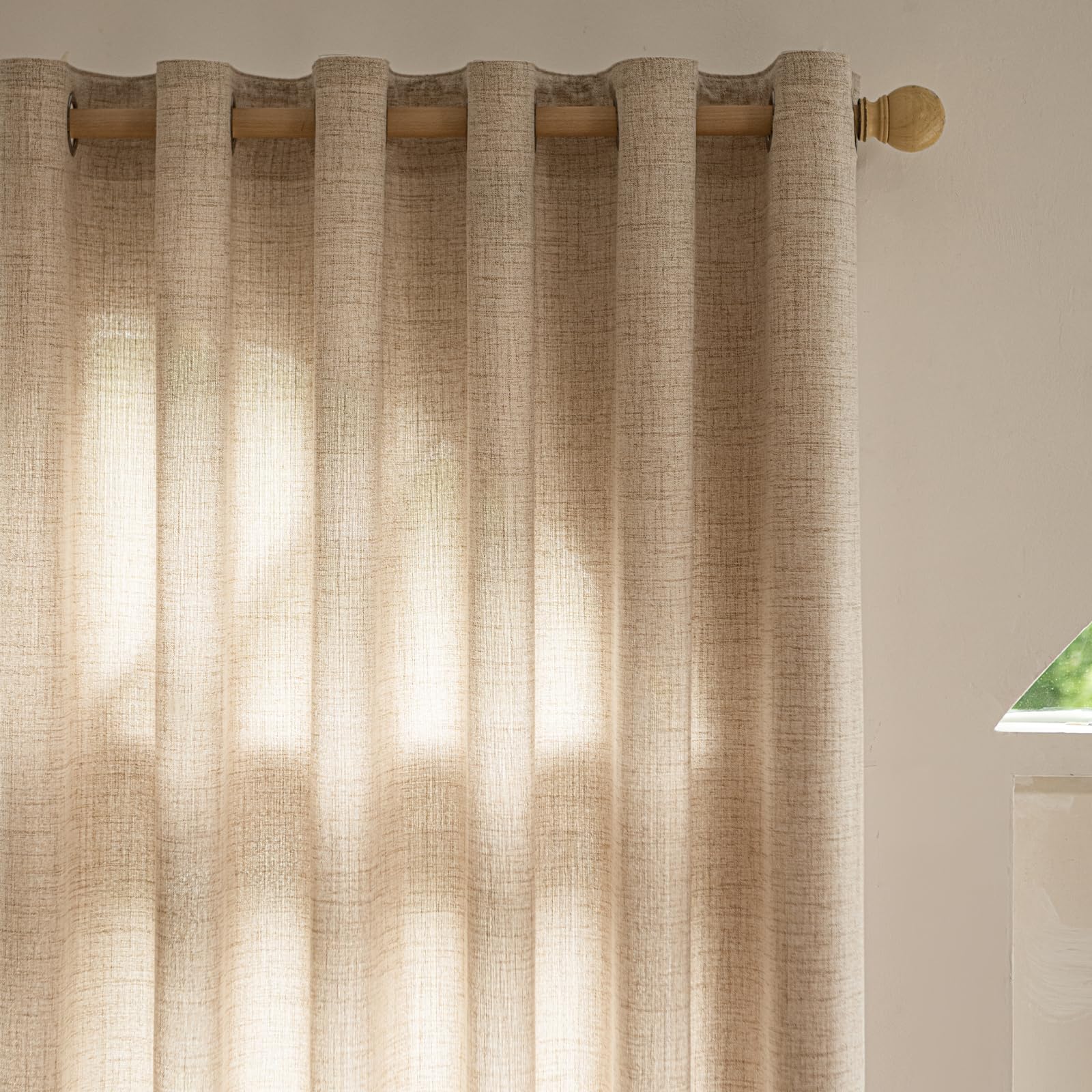 Gleantdeco Linen Curtains Natural Linen 2 Pack 66" W x 54" LEyelet Sheer