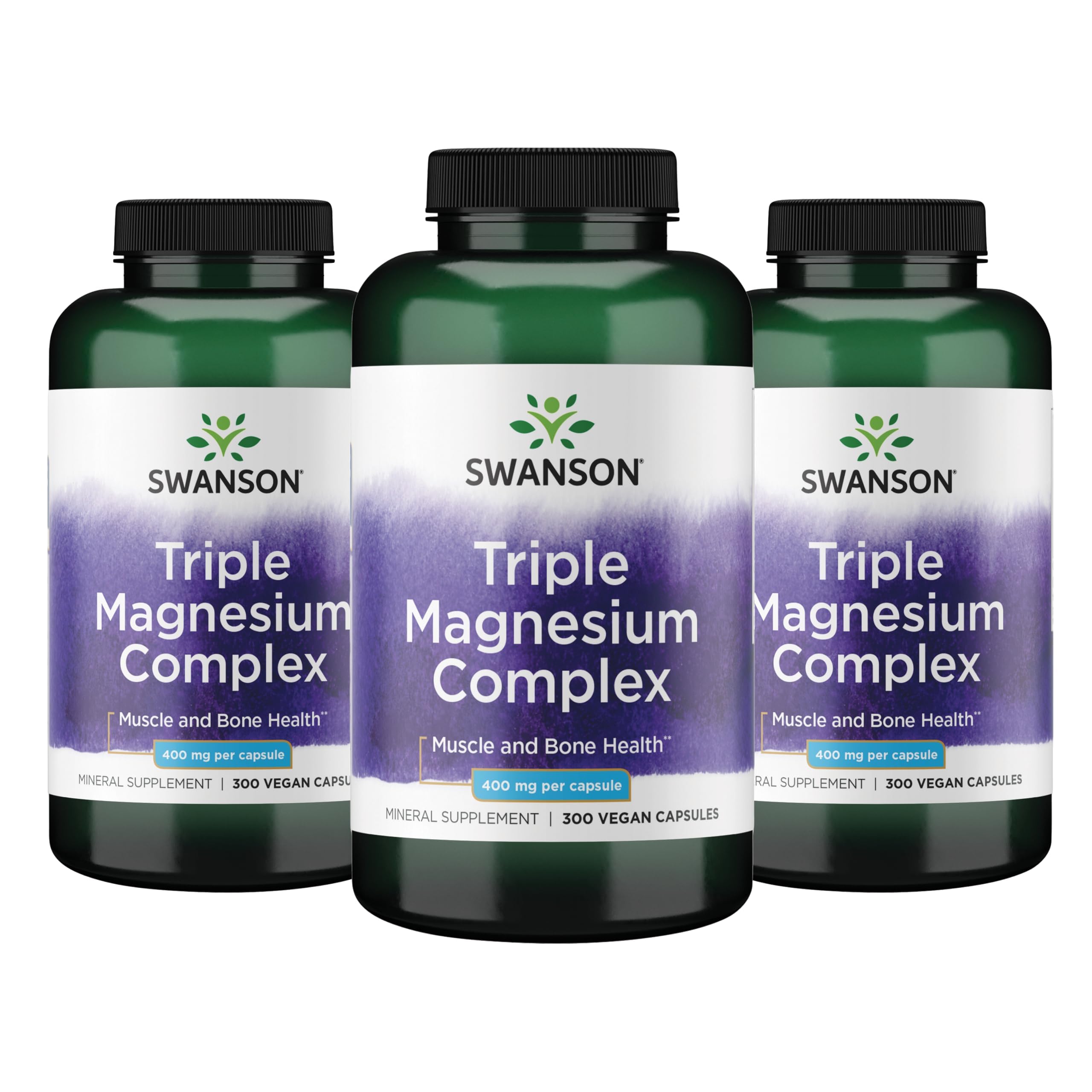 Swanson Triple Magnesium Complex 400 mg, 300 Vegan Capsules 300 Count (Pack of 3)