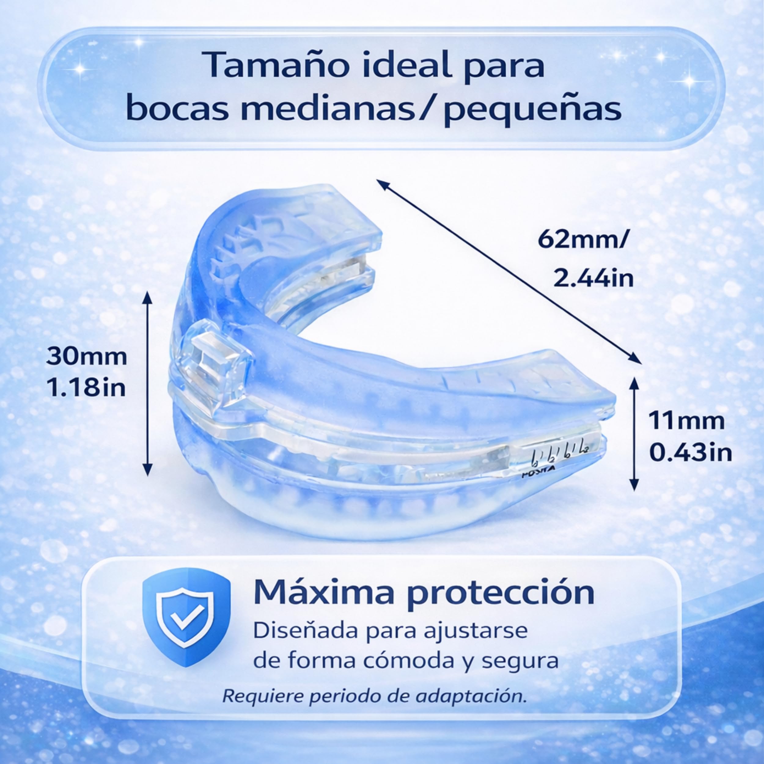 Férula Antirronquidos Ajustable para Dormir – Dispositivo de Avance Mandibular Termomoldeable | Ayuda a Reducir los Ronquidos | Fácil de Usar e Incluye Cepillos de Limpieza para mayor Higiene