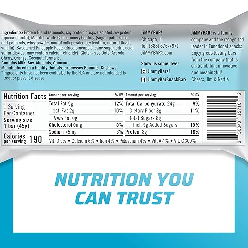 Miniatura 2 de JIMMYBAR Barra de proteínas, piña de coco, apoyo inmunológico, 15 unidades, barra energética con ingredientes fortificantes del sistema