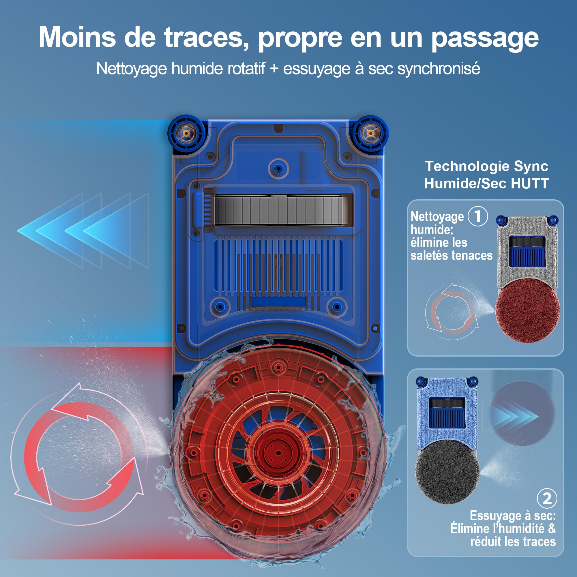 Hutt 10 / R10 Robot Laveur Vitres, Robot Nettoyeur de Vitres avec Système de Nettoyage Hybride Humide/Sec, 7000Pa, Double Spray HydroJet, Navigation NAVI 7.0, Châssis 3D Flottant, Boîte de Rangement