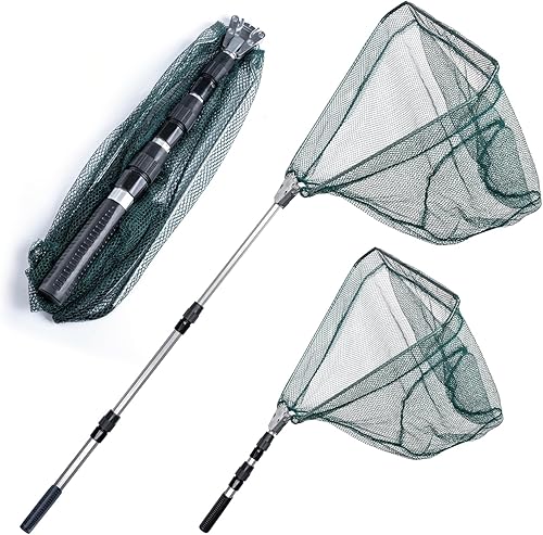 Neween Red de pesca, plegable plegable telescópica de aterrizaje de peces, material de nailon duradero red de aterrizaje de malla para fácil captura