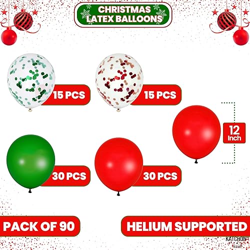 Miniatura 2 de KatchOn, Globos de látex de Feliz Navidad, paquete de 90, globos rojos y verdes para decoraciones de Navidad, globos de fiesta de Navidad, globos de