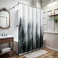 Vista 9 de ORTIGIA Cortina de ducha de 78 pulgadas de bosque neblinoso verde oscuro para baño, juego de cortina de ducha de naturaleza y bosque con ganchos