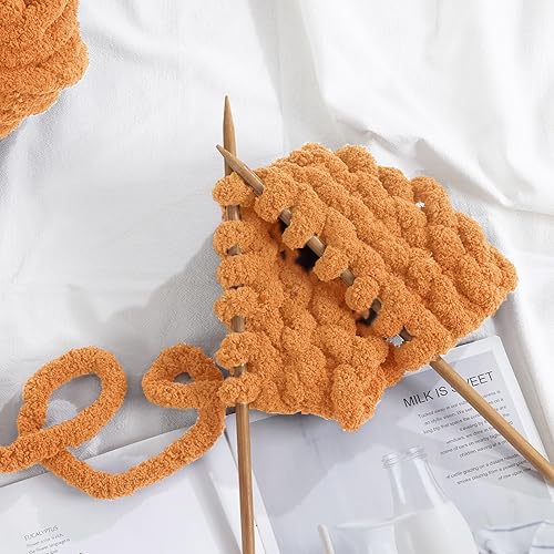 Miniatura 4 de Paquete de 8 hilos gruesos para tejer a ganchillo, hilo de felpilla esponjoso naranja, hilo de felpa suave voluminoso, hilo gigante grueso y mullido