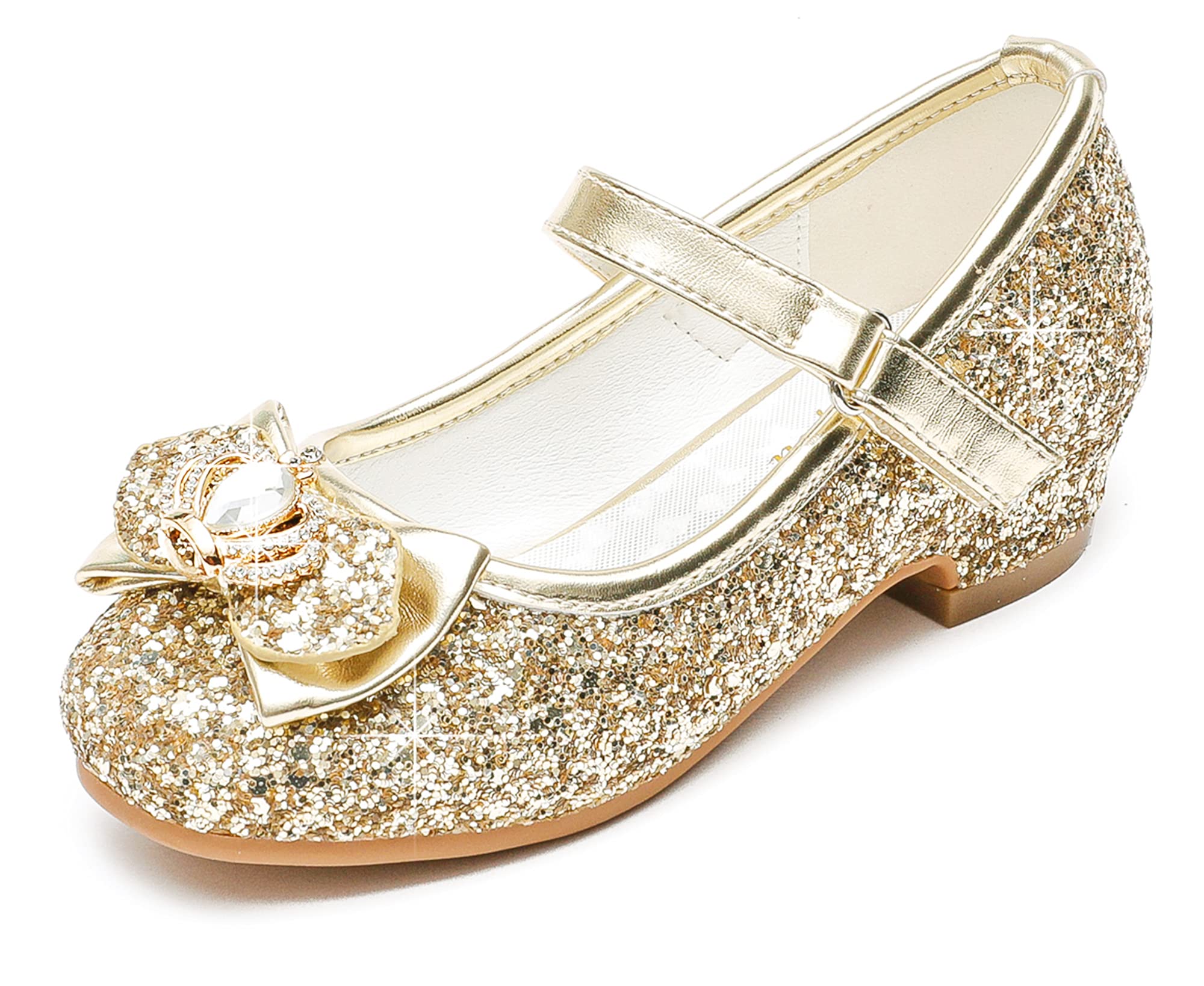 Walofou Flower Girls Gold Girl Shoes Princess Shoes Girls' Flat for Toddler/Little Kid Girls' Shoes/Big Kid (2806 Gold 12)