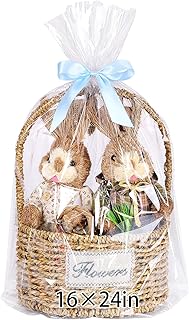 Cellophane Bags for Gift Baskets 12 Pcs 16x24 Inch Clear Cello Gift Bags Cellophane Wrap for Thanksgiving Candy Christmas Presents Baby Bridal Shower Wine Bottles Stuffed Animal