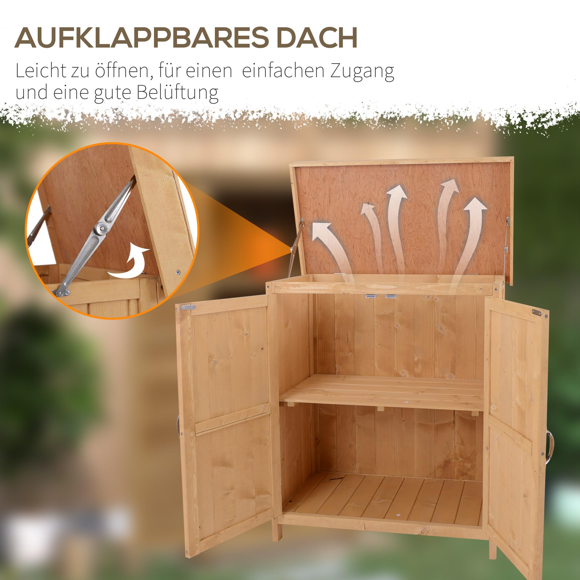 Outsunny Gartenschrank Tannenholz wetterfest 74x43x88cm Gerätehaus mit Doppeltür 2 Fächer