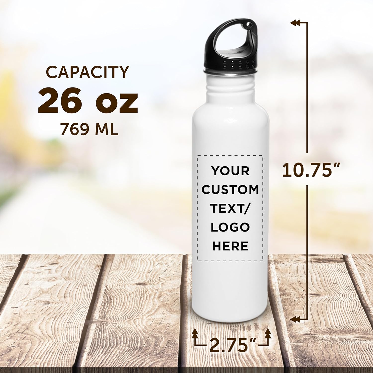 DISCOUNT PROMOS Custom Stainless Steel Water Bottles 26 oz. Set of 10/50/100, Personalized Bulk Pack - Reusable, Leak Proof, Perfect for Gym, Hiking, Camping, Outdoor Sports - White
