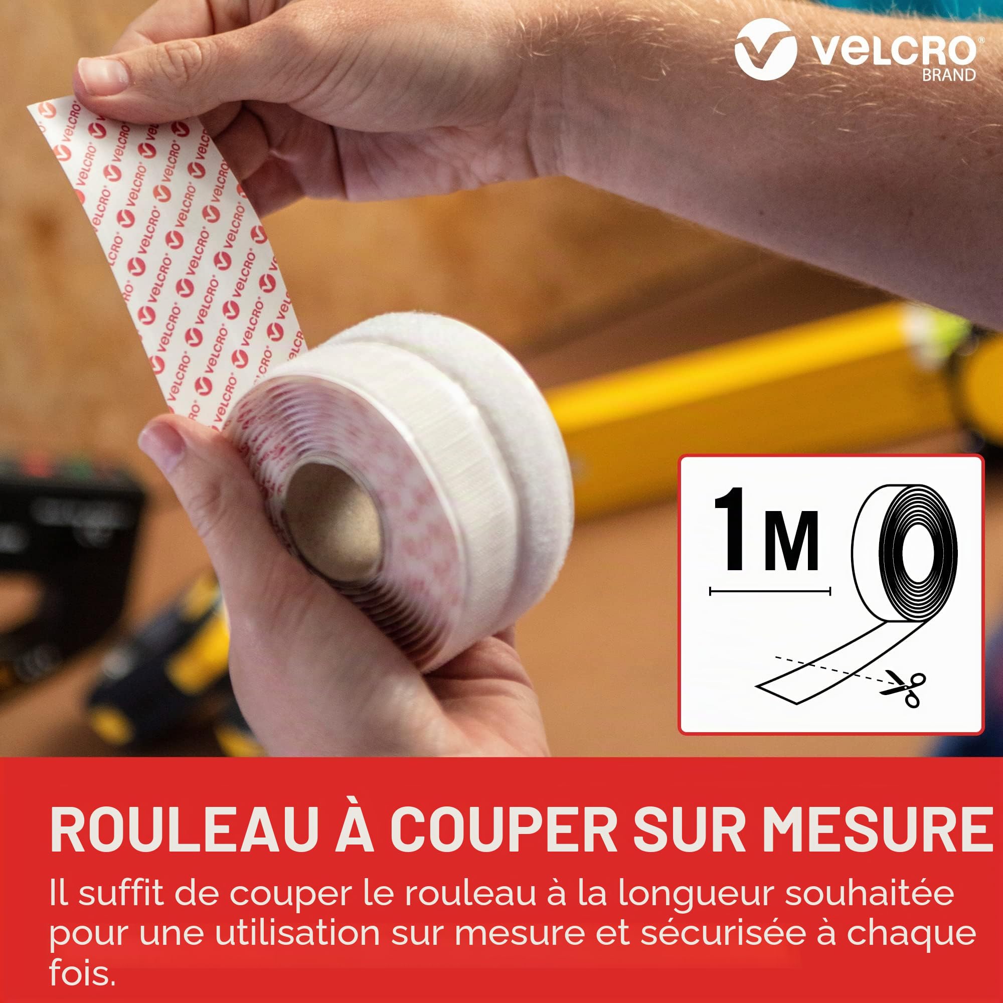 Velcro Ruban Adhésif Auto-Agrippant Crochets Boucles 20 mm x 1 m Noir
