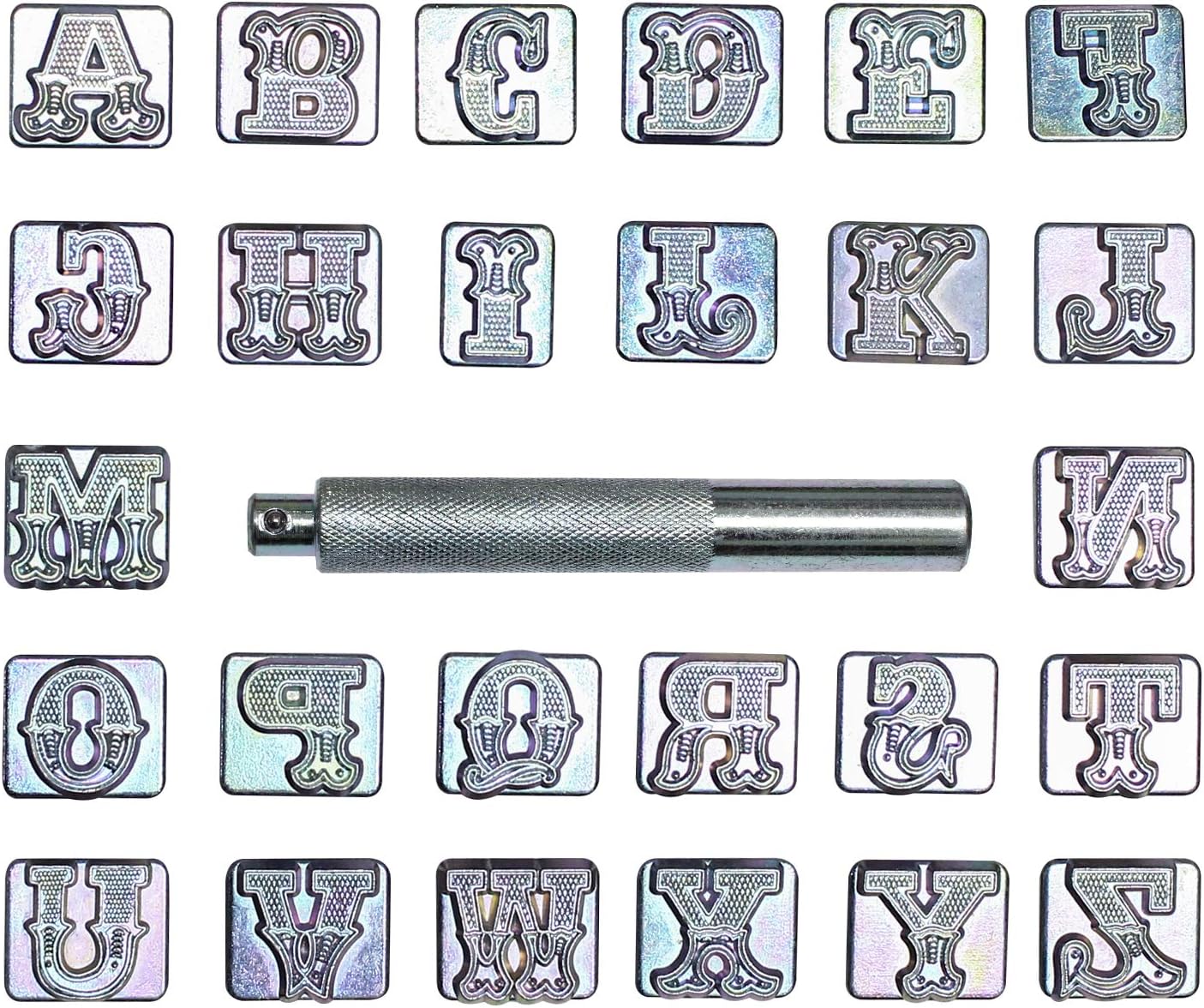 27 pcs 3/4″ 19mm A-Z Alphabet Letters and Pattern Stamping Punch Tools Set for Leathercraft, Belts, Saddle and Other Leather DIY Project (3/4″(19mm), Letter)