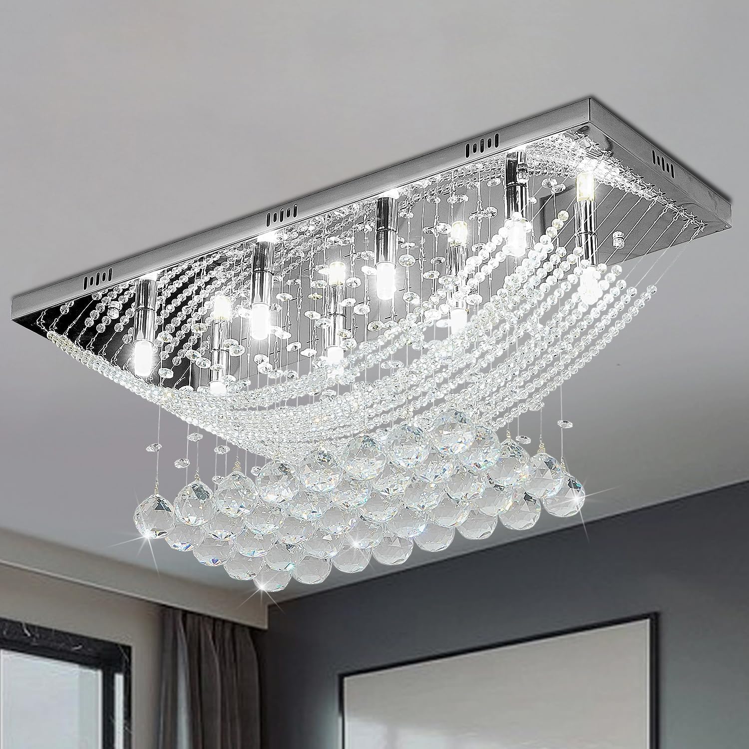 Crystal Chandelier Modern Chandelier Flush Mount Chandelier Silver