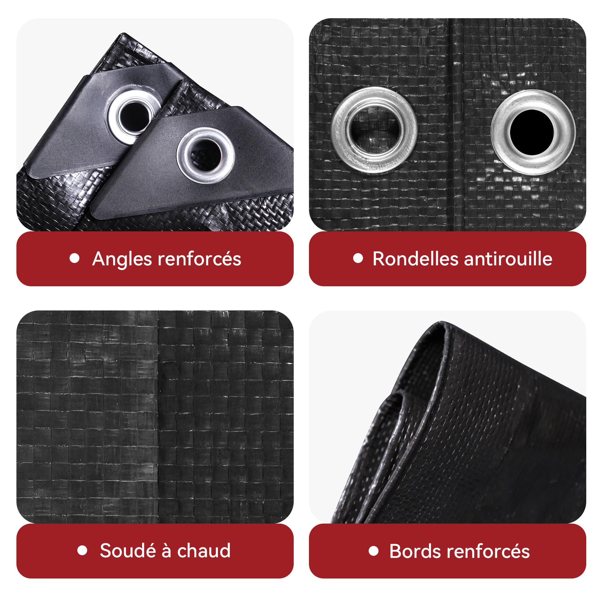 bâche Noire imperméable 115g/m² 2x3m, Protection extérieure, Anti-UV, Anti-déchirement, œillets métalliques Tous Les 50cm, Fixation Facile, pour Jardin, poulailler, Bois, Piscine, toiture