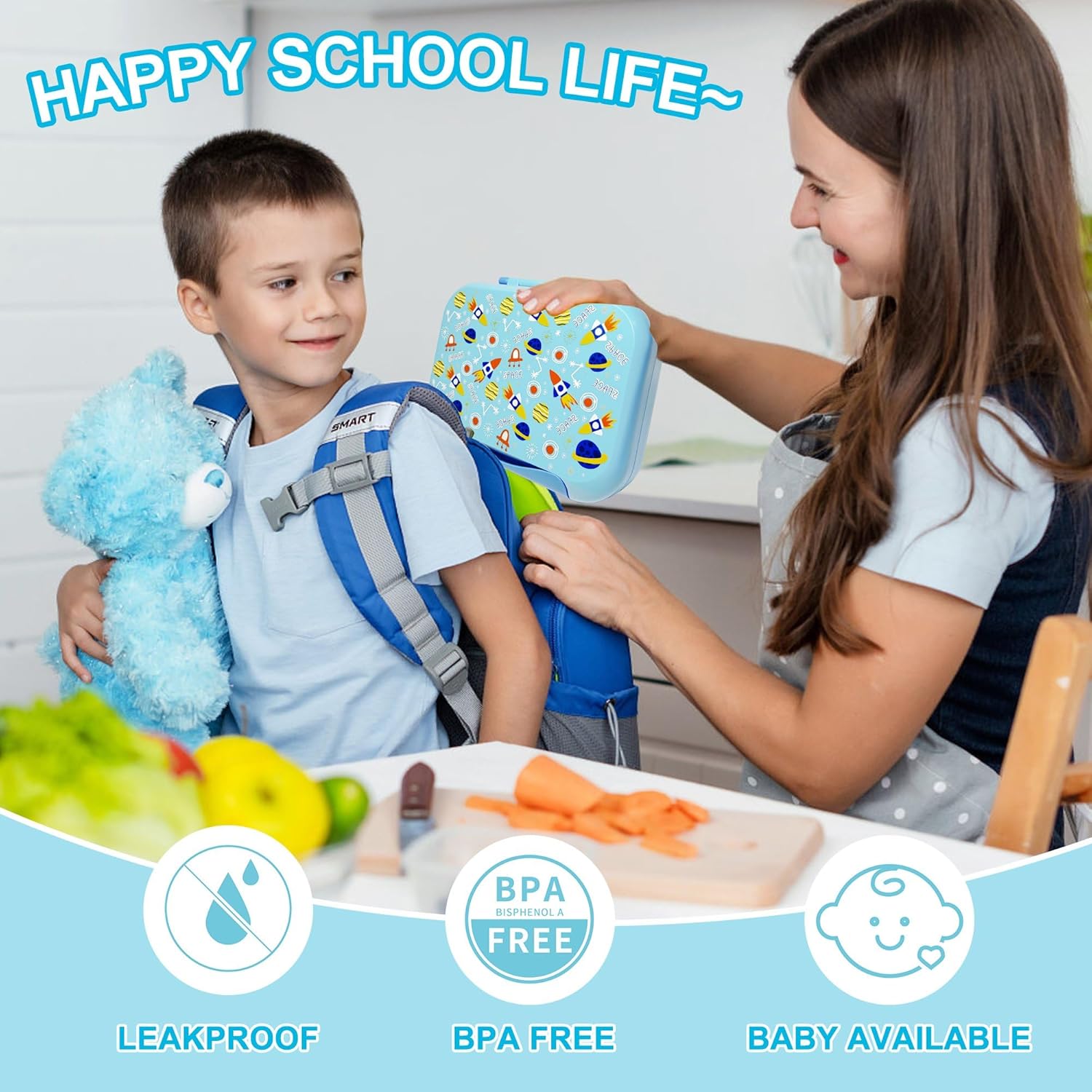 Kids Bento Lunch Box, 5-Compartment Leakproof Container with handle Movable Snack Box BPA-Free, Dishwasher & Microwave Safe Utensils Included for Kids/Adults | School, Office & Travel | Green - Image 7