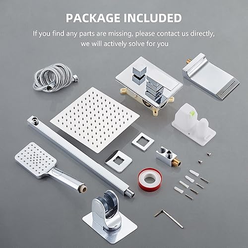 Miniatura 8 de Juego completo de grifo de ducha cromado con cabezal de ducha cuadrado de 8 pulgadas, 3 funciones, ducha de mano, cascada, boquilla de ducha,