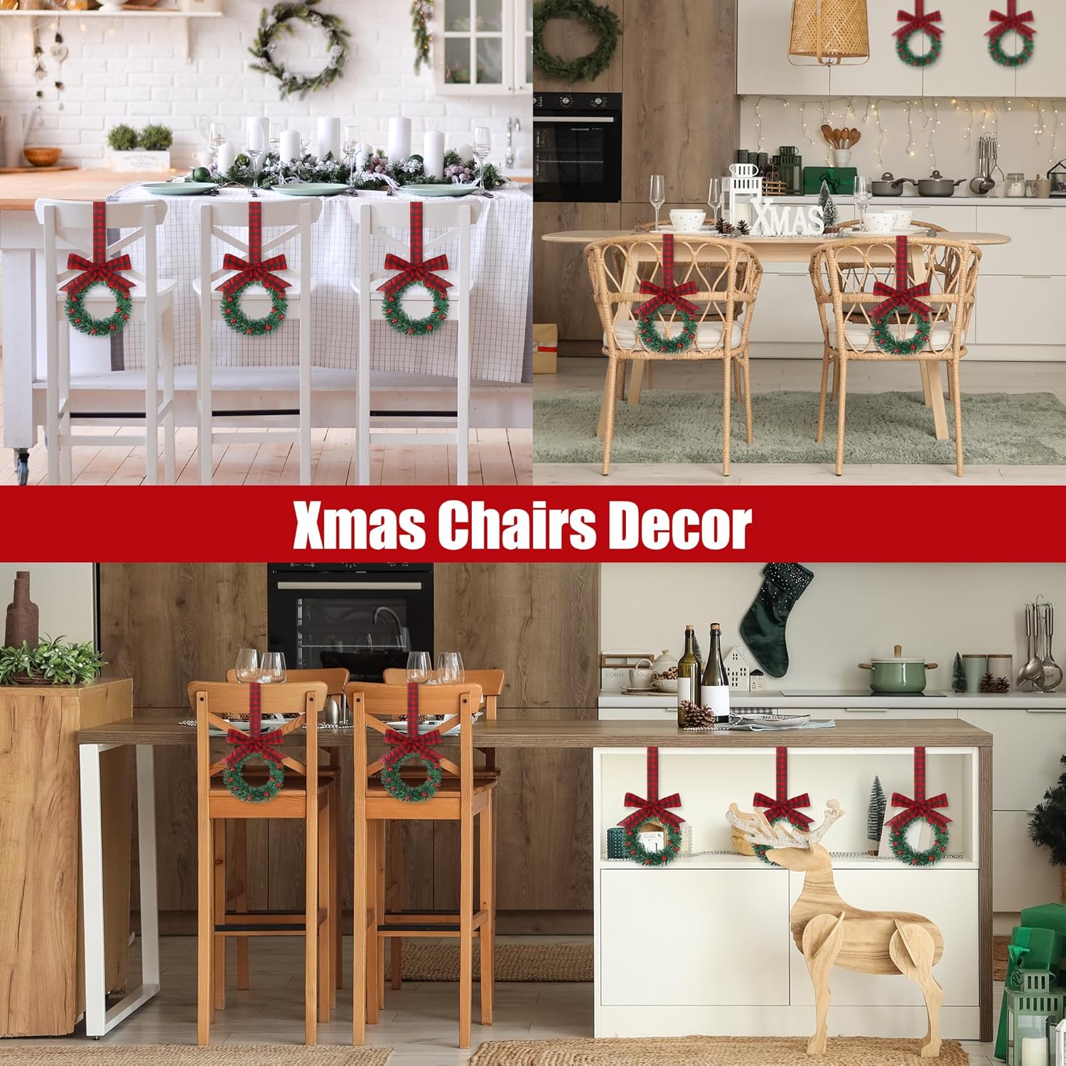 Sggvecsy 12 Pcs 8’’ Christmas Mini Cabinet Wreaths with Ribbon Bows Red Berry Artificial Small Kitchen Wreath for Window Front Door Farmhouse Wall Xmas Decorations(Red & Black Burlap)