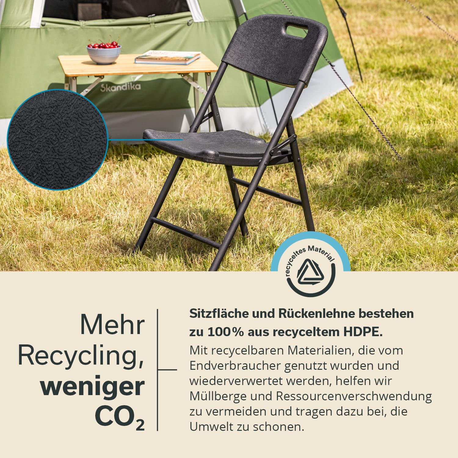 Skandika Klappstuhl MASI | Klappbarer Stuhl, 2er / 4er Set, 4 kg leicht, belastbar bis 150kg, wetterfest, Aufbau ohne Werkzeug | Campingstuhl klappbar, faltbar, für Camping (Schwarz | 2er-Set)