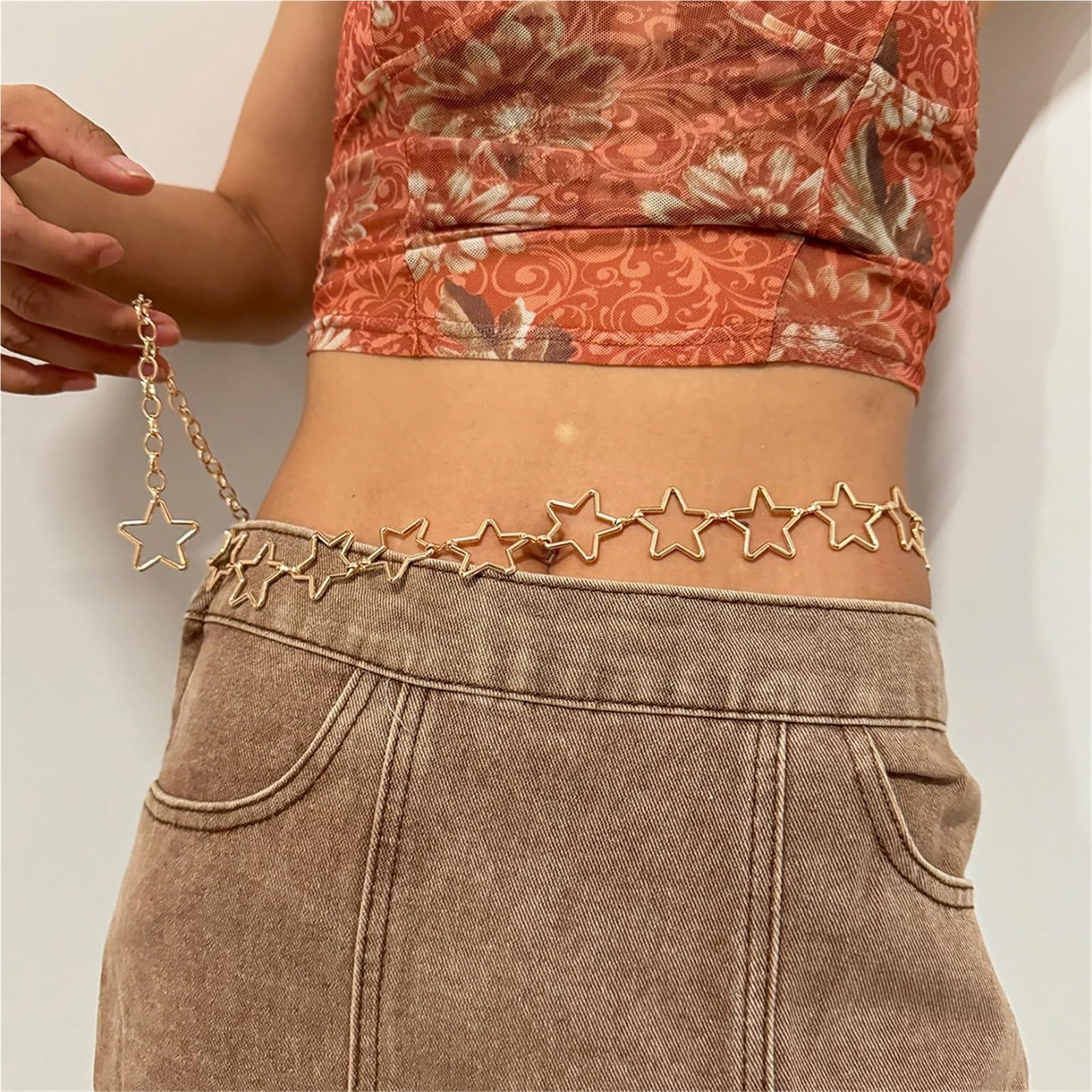 Cintura a catena da donna, regolabile, dorata, con conchiglia, stile country, per abiti e jeans