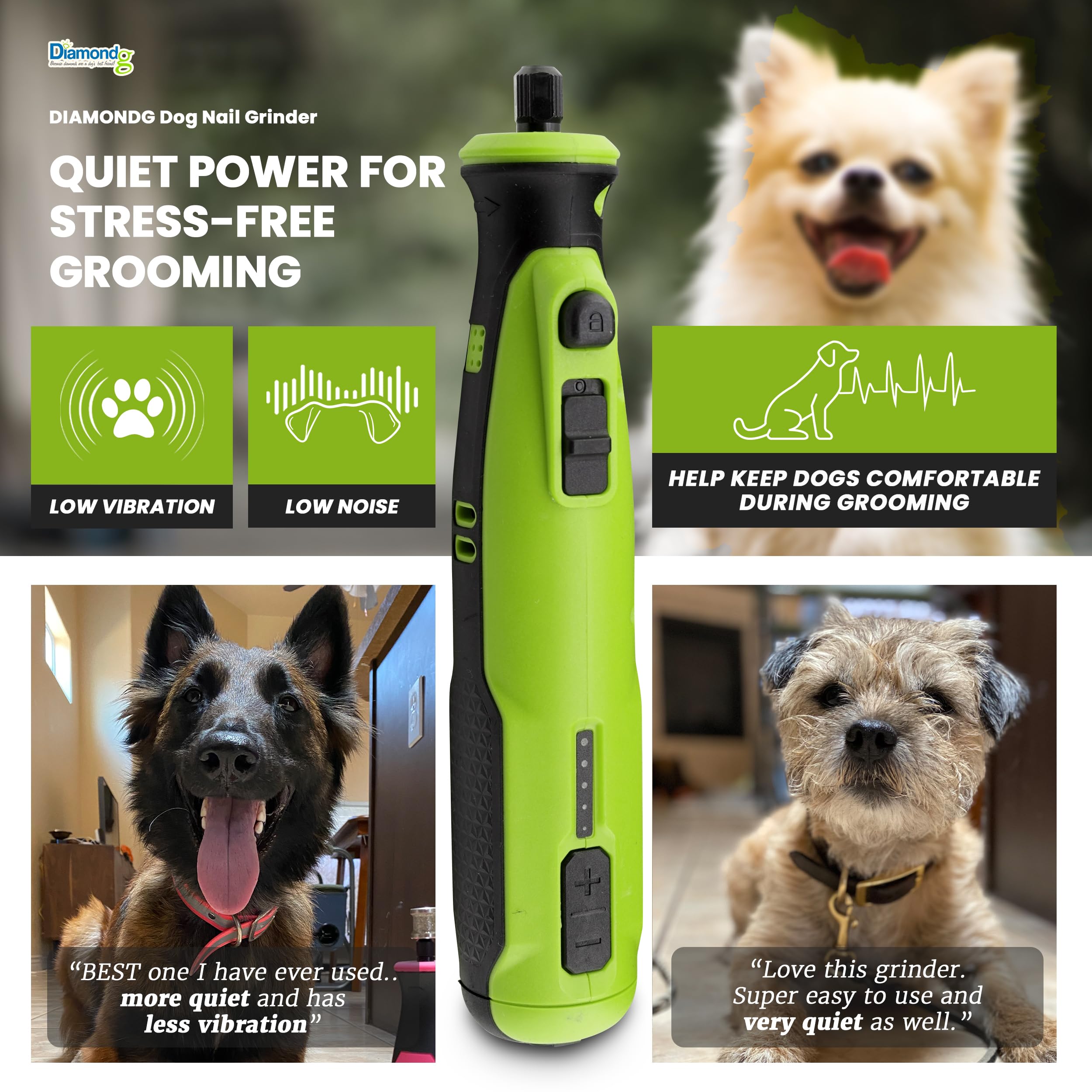 Outil rotatif pour meulage des griffes de chien, sans fil, batterie lithium-ion 8 V, pointe éclairée, autonomie de 4 heures (vert)