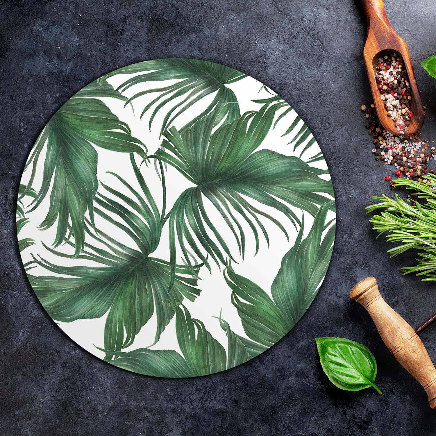 Coloray Glas Schneidebrett 40cm Herdabdeckplatte Servieren von Speisen Spritzschutz Glasabdeckplatte Gehärtetes Glas Induktionsherdabdeckung - Palmblatt