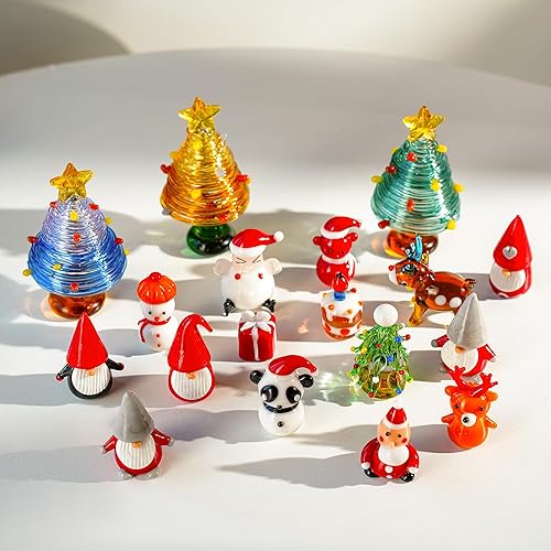 Miniatura 9 de H&D HYALINE & DORA Juego de 5 figuras navideñas de vidrio soplado, figuras navideñas en miniatura, adornos navideños hechos a mano, centro de mesa