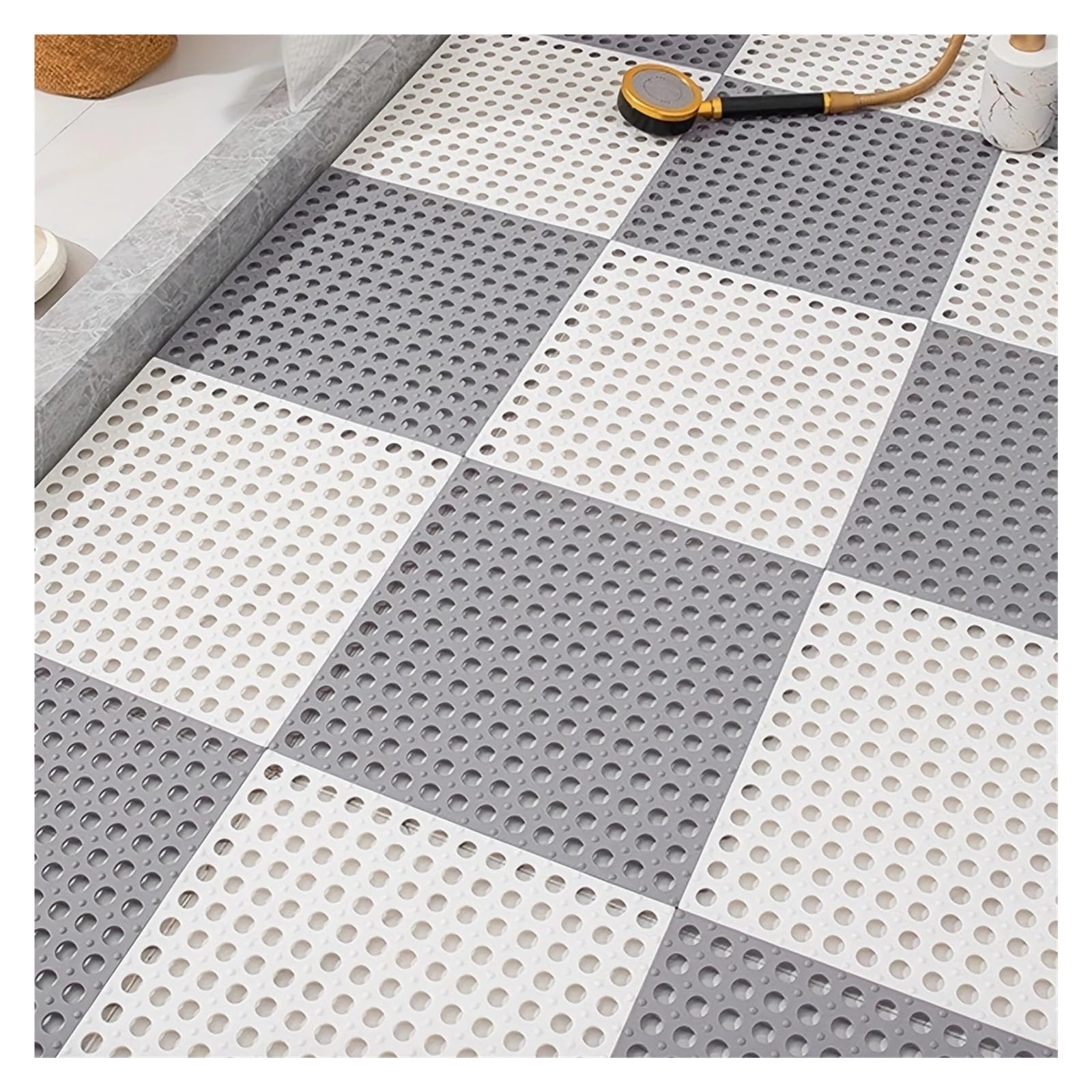 Duschmatte rutschfest Badezimmermatte, wasserdichte Spleißmatte, einfarbiger Badteppich, ausgehöhlte Duschkabinenmatte for Badezimmer(12pcs)