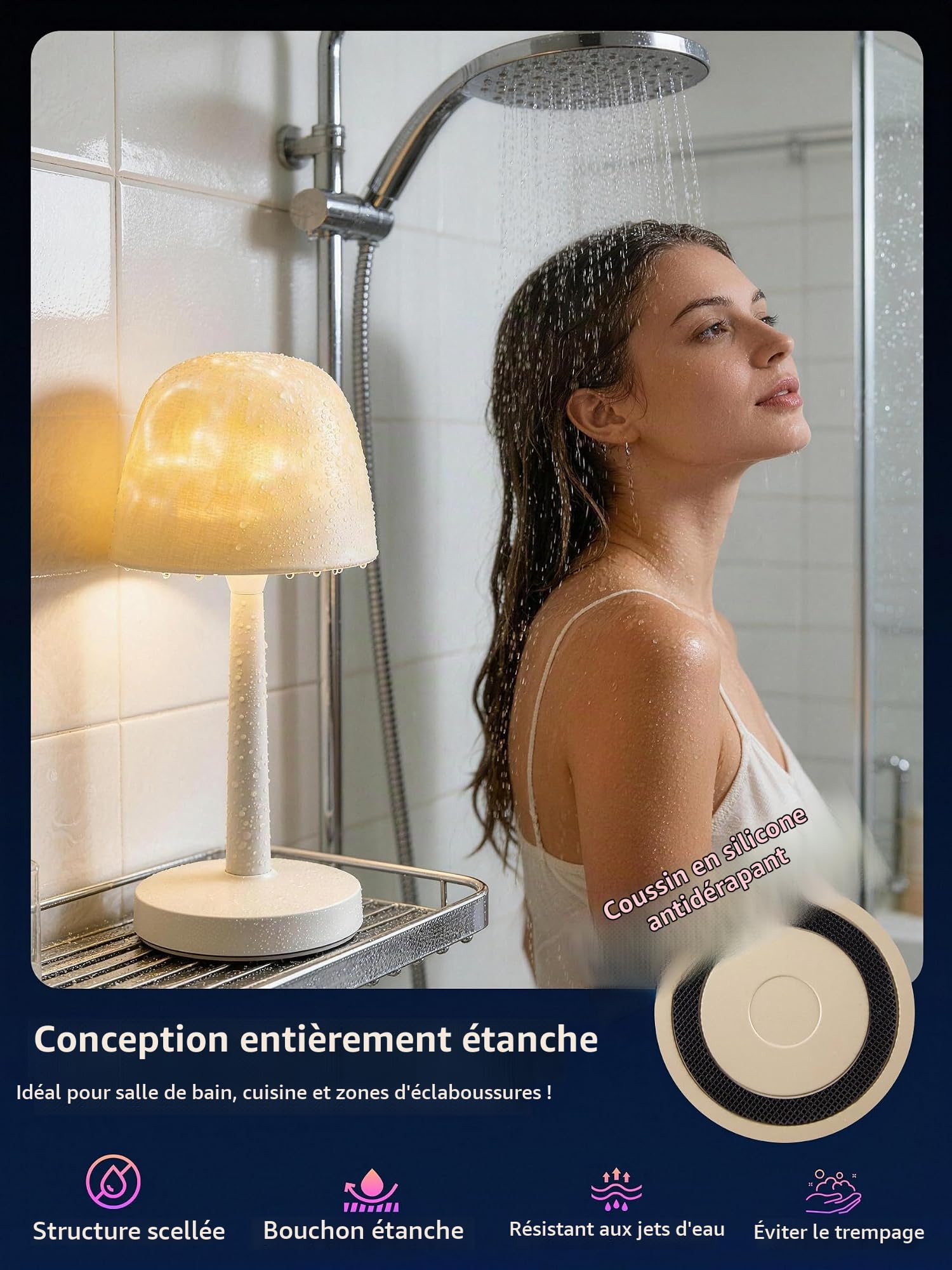 Lampe de Douche Étanche avec Commande Tactile et Télécommande, 16 Couleur | Lampe de Douche Rechargeable avec Effet de Vagues Dynamique & Conception Sans Fil, Lampes de Salle de Bain