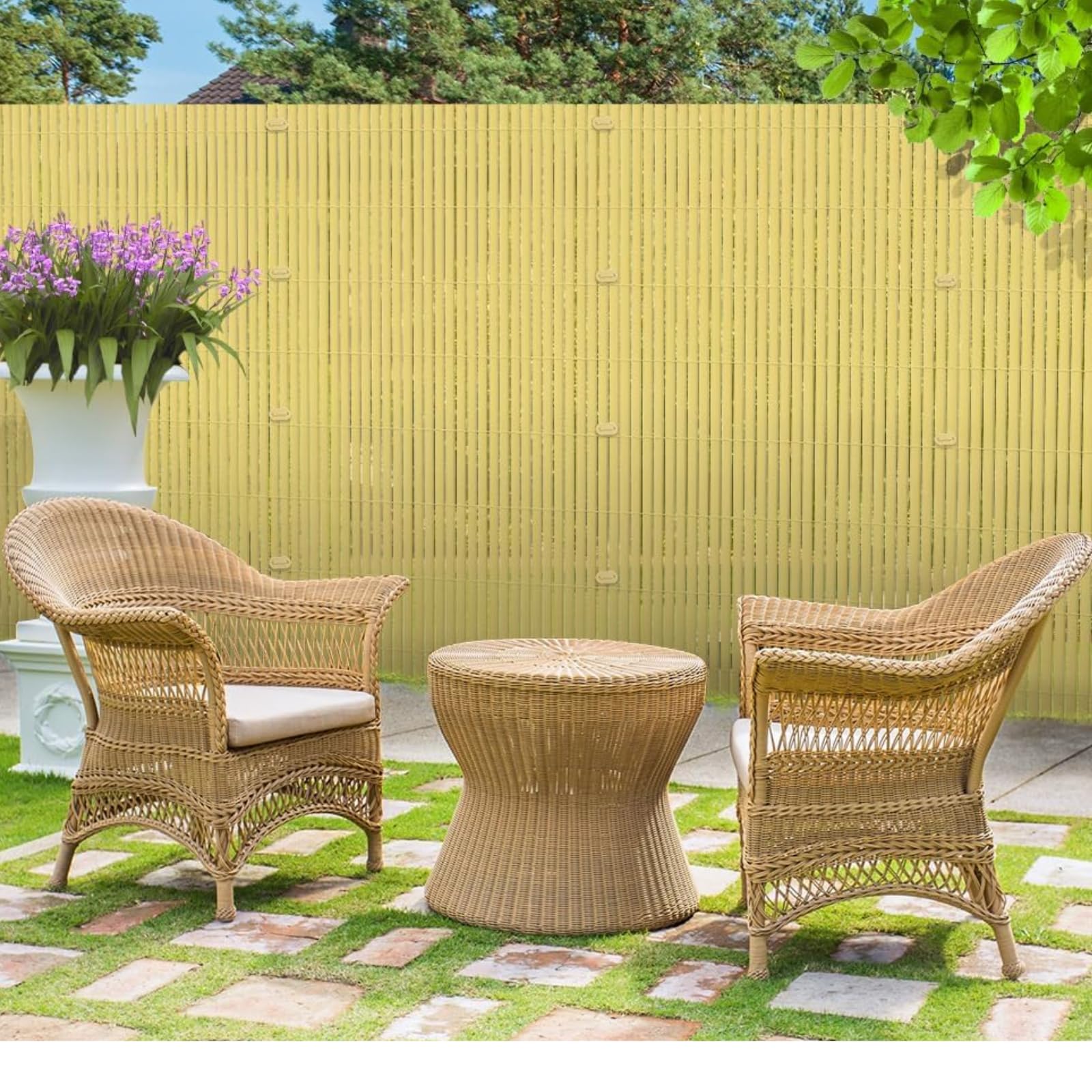 Arella PVC Effetto Bamboo Frangivista per Recinzione, Canniccio con Cordino Nylon, Schermo Privacy Paravista Resistente, per Giardino Balcone Terrazzo Esterno (Giallo, 2x3 mt)