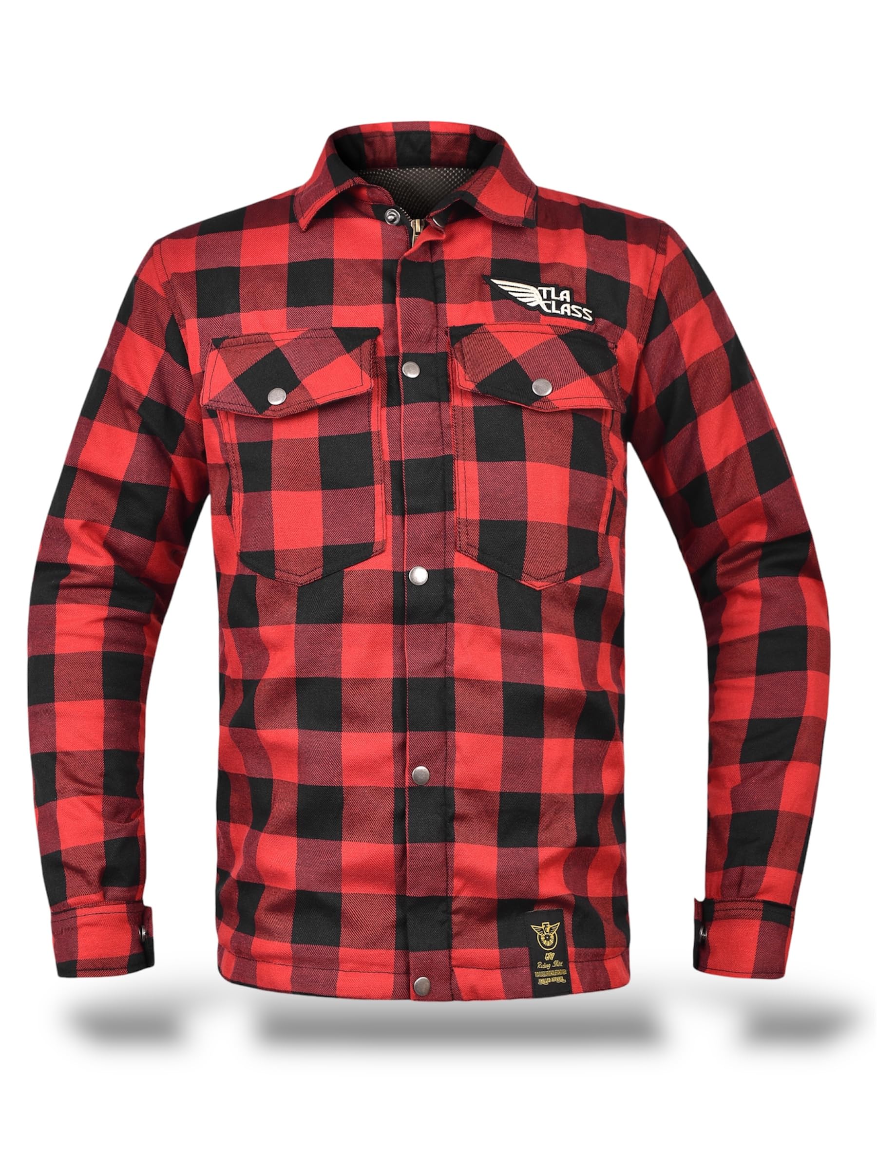 TLA GRID chemise de moto en flanelle avec renforts en aramide, protections, tailles jusqu'à 6XL unisexe Homme et Femme, veste moto vintage, scooter, Cafè Racer avec fermeture éclair et boutons