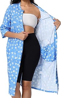 Women’s Post Surgery Robe & Hospital Gown with Zipper, Drain & Side Pockets, Mastectomy Recovery Pajamas & Gift
