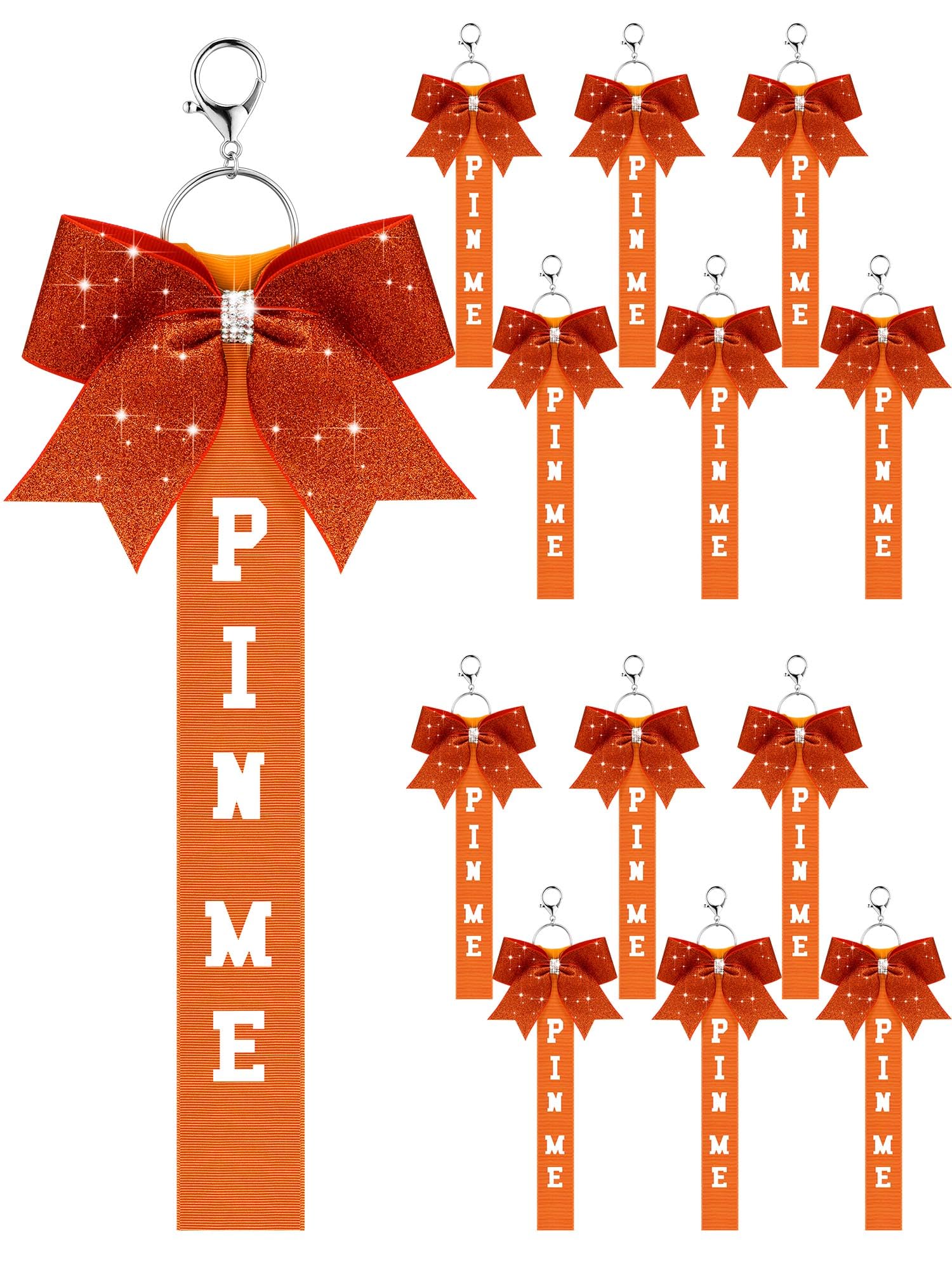 Landical Cheer Pin Me Ribbon Cheerleader Ribbon Keychain with Rhinestones Bow for Cheerleader Bag Backpack