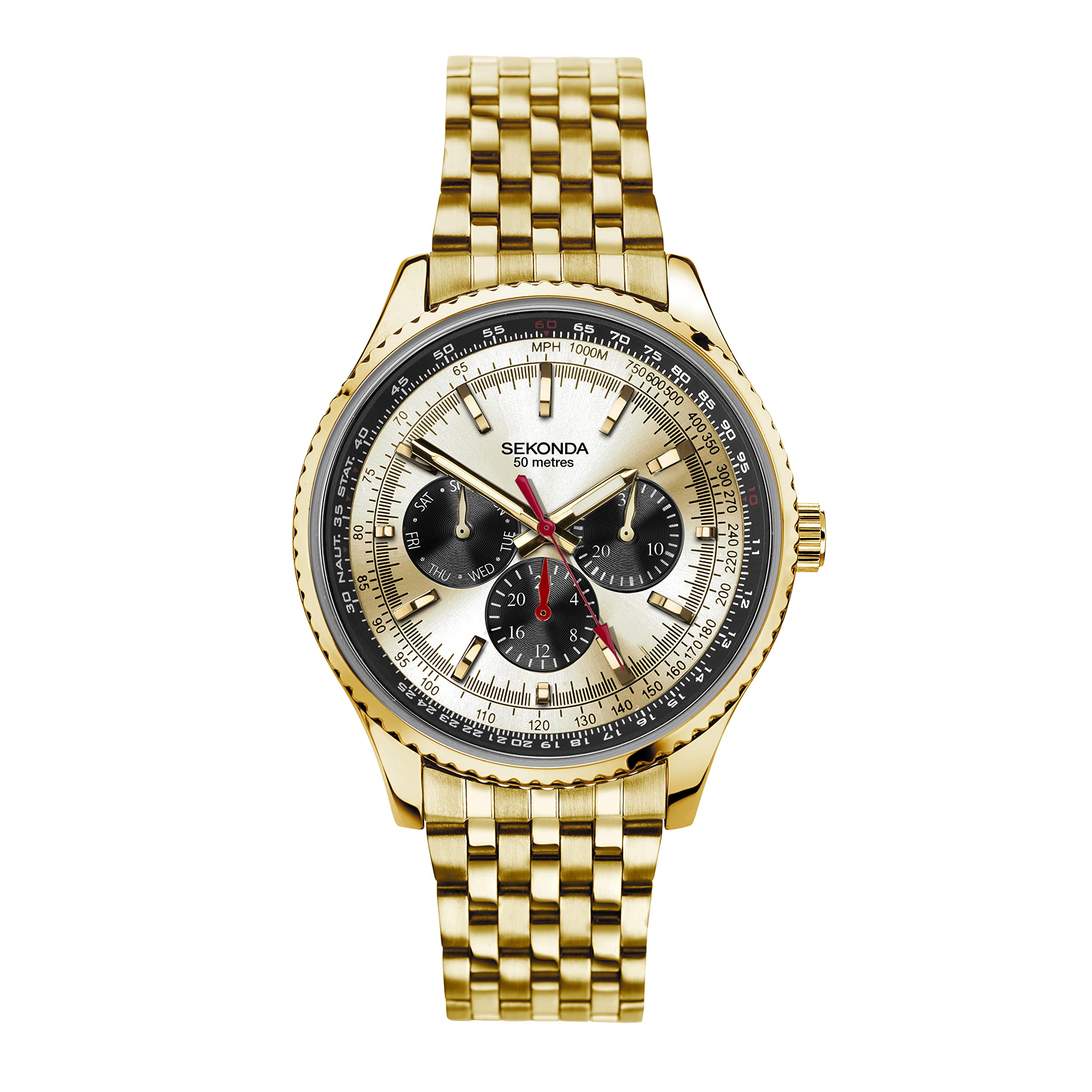 Sekonda Maverick メンズ 43mm クォーツ腕時計 アナログ表示, シャンパン、ゴールドブレスレット。, ブレスレット