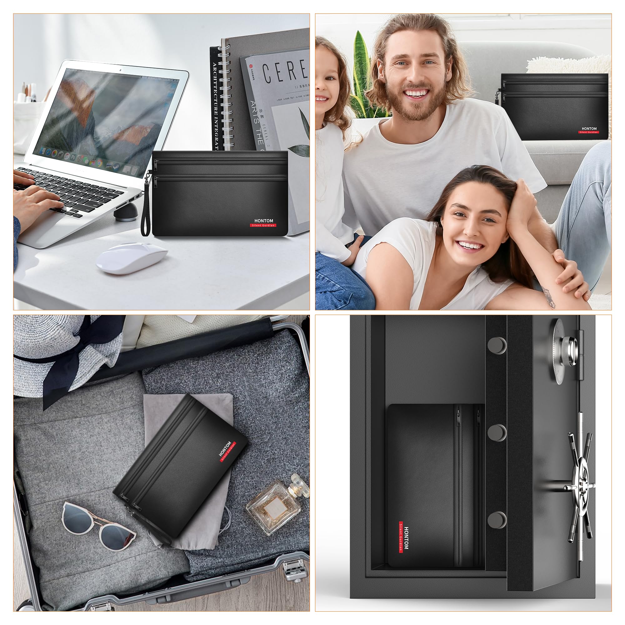 Hontom 2er Pack Geldtaschen Banktasche aus Kunstleder(28x19cm,6400℉) | 12-lagige Wärmedämmung Feuerfeste Tasche, Kleine Feuerfest Geldtasche mit Reißverschluss für Bargeld,Quittung,Reisepass