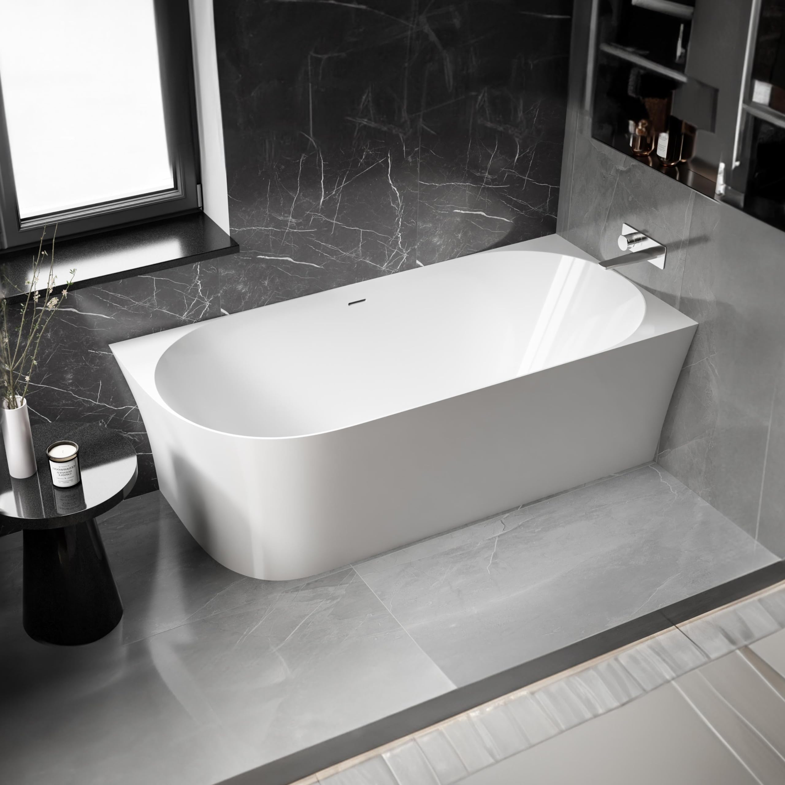 Vasca da bagno freestanding NOVA SLIM LINE - bianco lucido - installazione a destra - Senza rubinetteria, Senza sistema di drennaggio, 150 x 78 cm