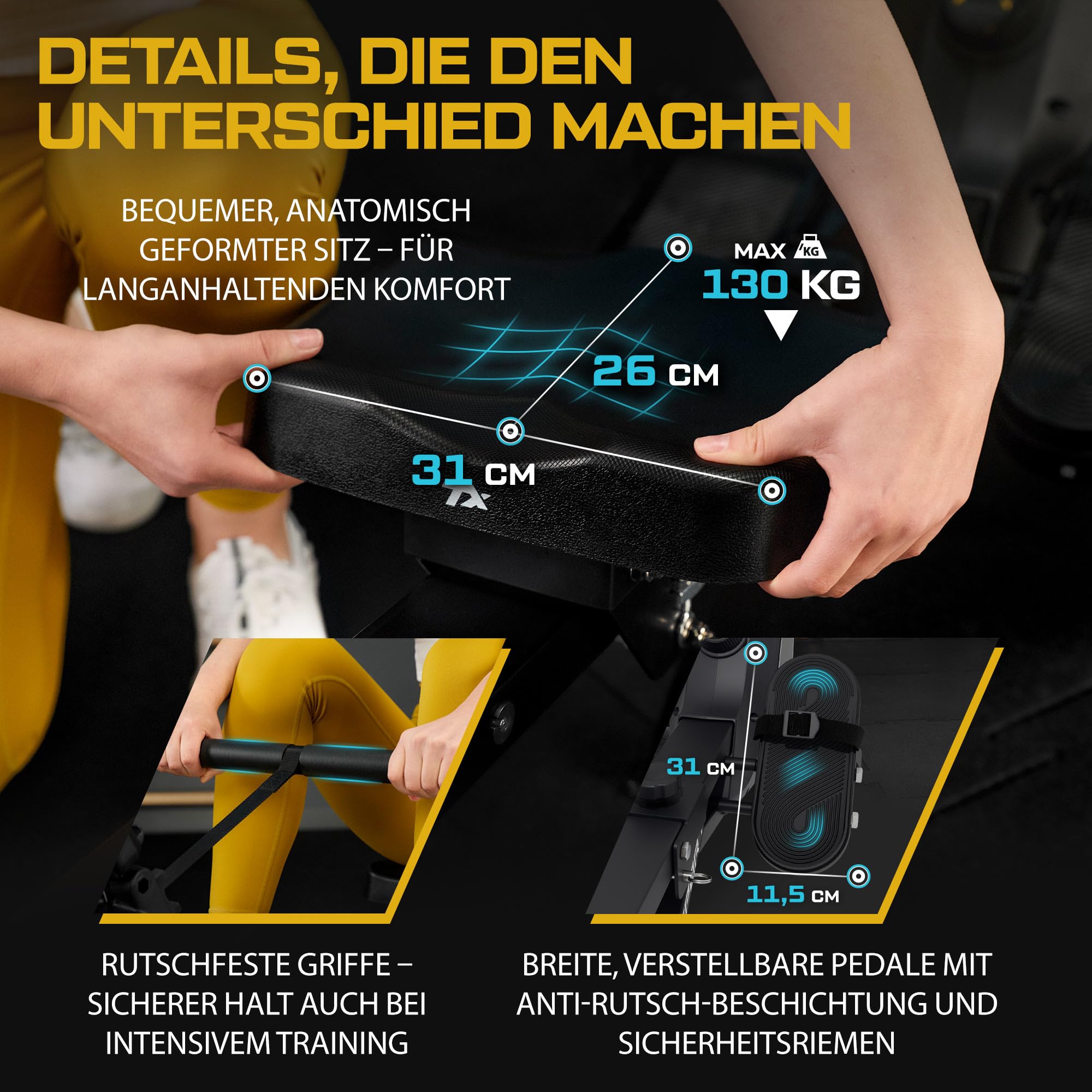 TREX SPORT Rudergerät TX-580RM REIN bis 130 kg 16 Stufen Magnetwiderstand