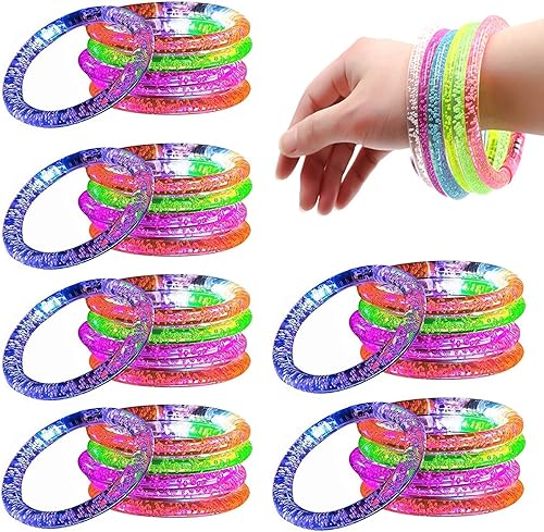 AULY Paquete de 60 pulseras brillantes de 6 colores LED, pulseras iluminadas que brillan en la oscuridad, accesorios para rave, suministros que